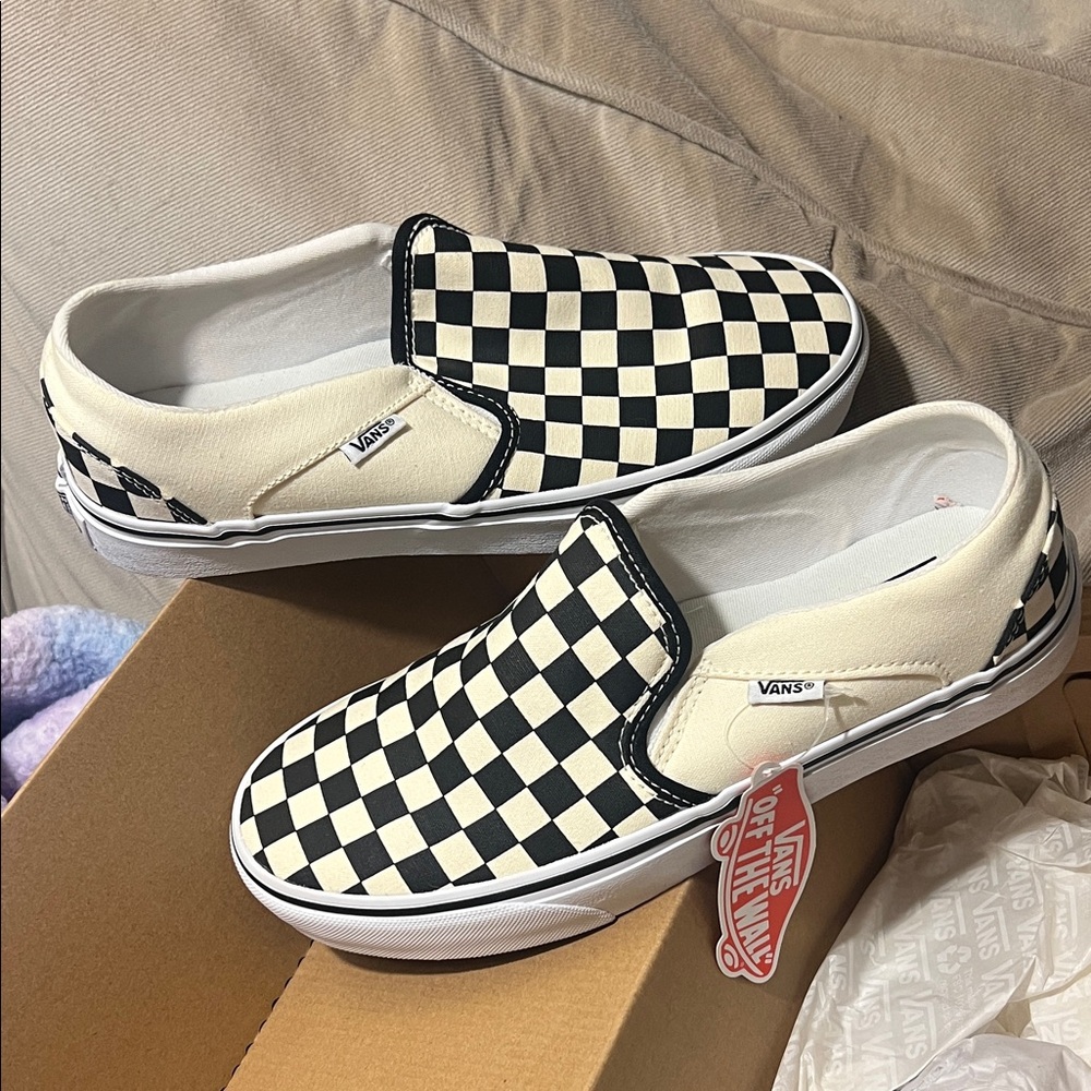 Vans Women’s Classic Checkered Slip-On Sneakers - Black and Cream
